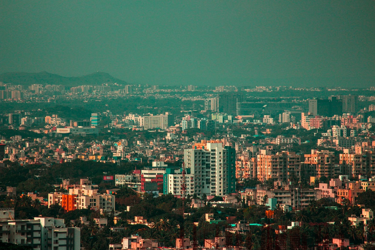 A wide view of Pune city and surrounding hills